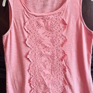 Talbots Pink Embellished Tank Top with Lace